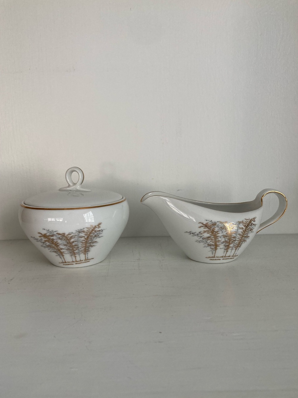 Fukagawa | Gold Bamboo Porcelain Sugar Bowl & Creamer